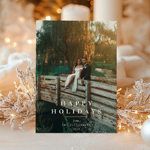 Tan Plaid Pattern Photo Holiday Card