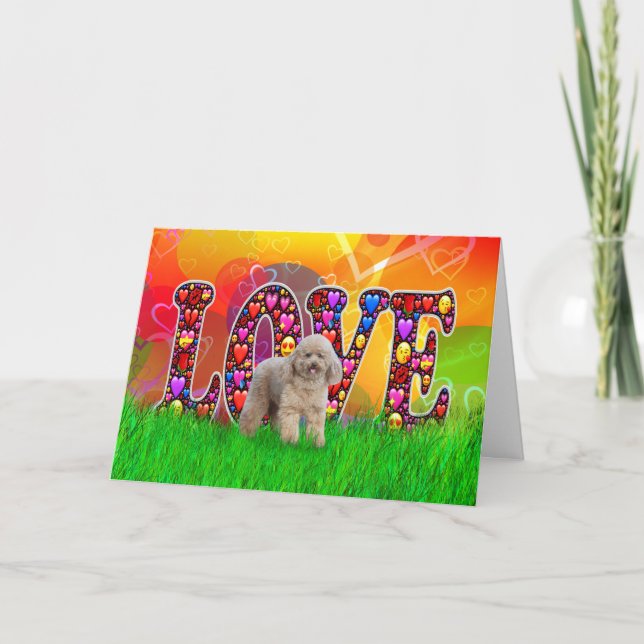 Tan Poodle Dog Valentine Card (Front)