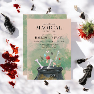 Tan Potions & Spells Witches Cauldron Halloween   Invitation