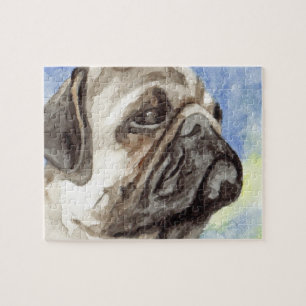 Tan Pug Watercolor Jigsaw Puzzles