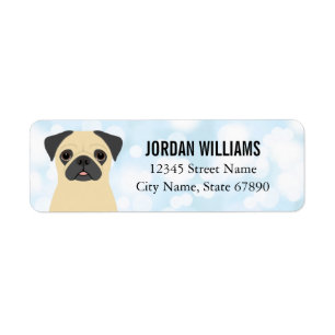 Tan Pug White Dots Blue Address Labels