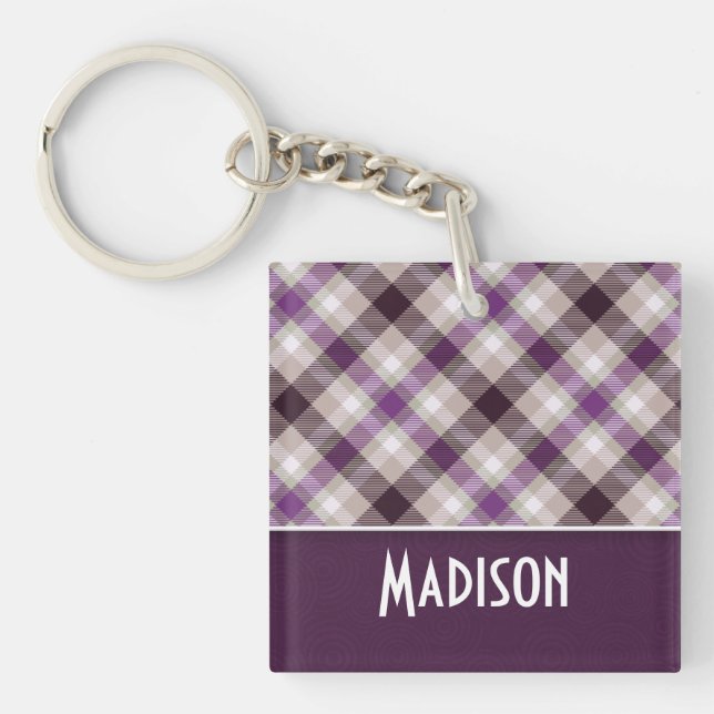 Tan & Purple Plaid Key Ring (Front)