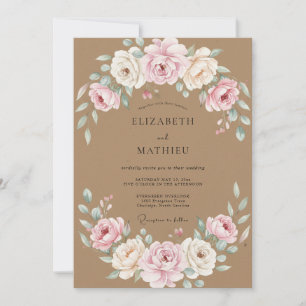 Tan Ranunculus Eucalyptus Wedding Invitation