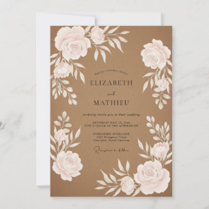 Tan Ranunculus Grey Eucalyptus Wedding Invitation