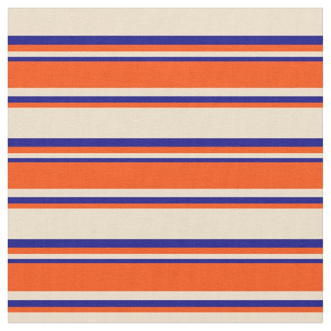 Tan, Red, and Blue Coloured Striped Pattern Fabric (Close Up)
