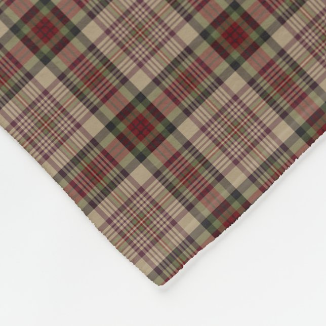 Tan, Red and Green Plaid Fleece Blanket (Corner)