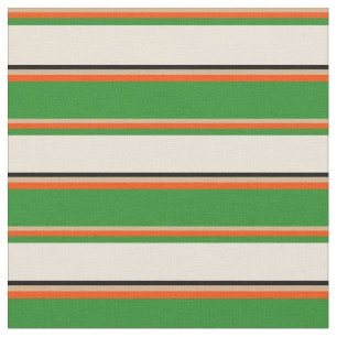 Tan, Red, Forest Green, Bisque & Black Lines Fabric