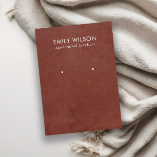 TAN RED LEATHER TEXTURE STUD EARRING DISPLAY CARD