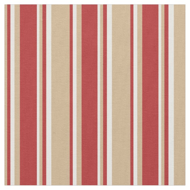 Tan, Red & White Stripes Pattern Fabric (Close Up)