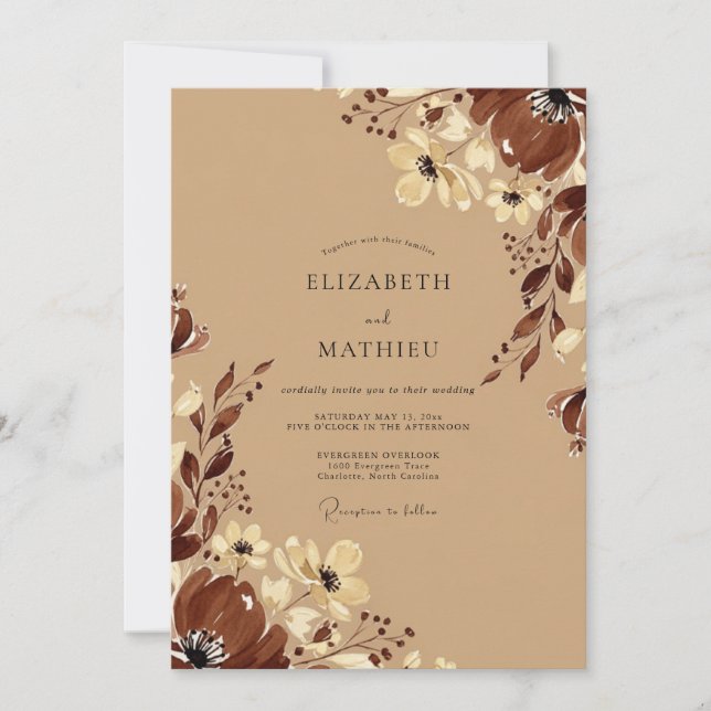 Tan Refined Autumnal Wedding Invitation (Front)