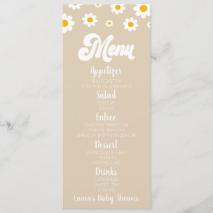 Tan Retro Daisy Flower Baby Shower Food Menu