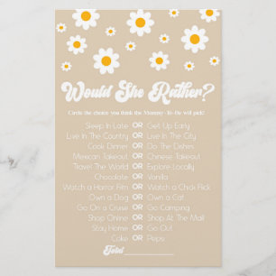 Tan Retro Daisy Would She Rather Baby Shower Game Stationery