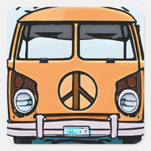 Tan Retro Hippie Van Vintage Colours Art Square Sticker