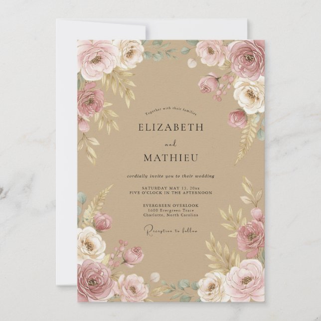 Tan Romantic Bohemian Wedding Invitation (Front)