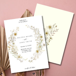 Tan Rustic Boho Wildflower Wedding Invitation