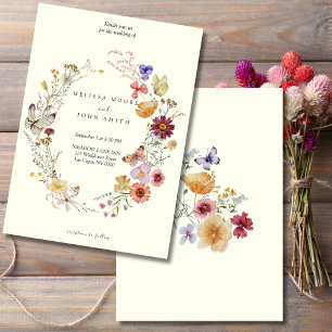 Tan Rustic Boho Wildflower Wedding Invitation