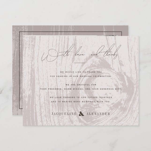 Tan Rustic Woodgrain Autumn Fall Wedding Thank You Invitation (Front/Back)
