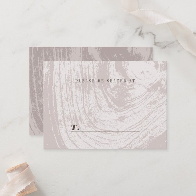 Tan Rustic Woodgrain Texture Autumn Fall Wedding Place Card (Front/Back In Situ)