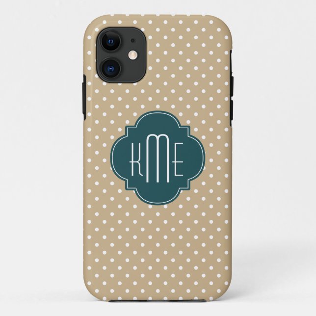Tan Sand Polka Dots Teal Quatrefoil Monogram Case-Mate iPhone Case (Back)