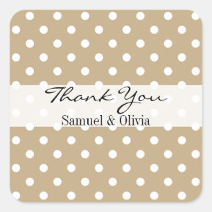 Tan Sand Square Custom Polka Dotted Thank You Square Sticker