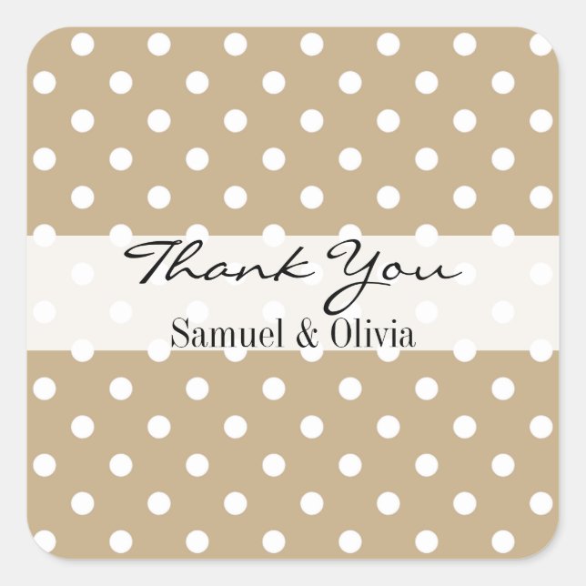 Tan Sand Square Custom Polka Dotted Thank You Sticker (Front)