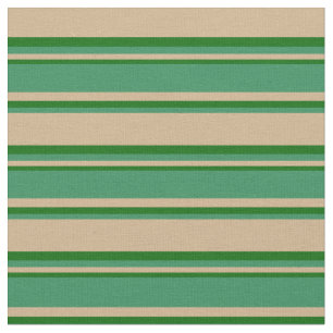 Tan, Sea Green & Dark Green Stripes Pattern Fabric