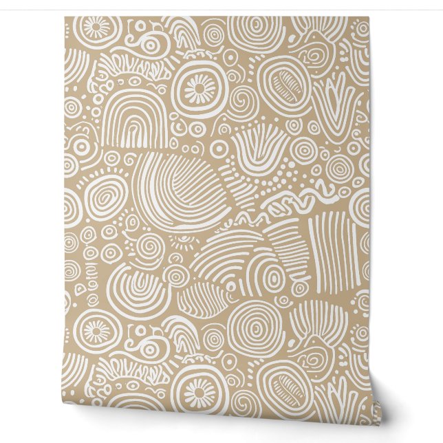 Tan Serenity: Whimsical Doodle Wallpaper (Unrolling)
