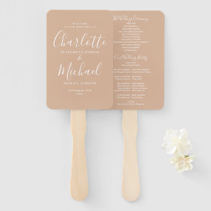 Tan Signature Script Wedding Program Hand Fan
