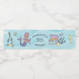 Tan Skin Purple Mermaid Birthday Water Bottle Label