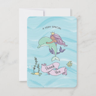 Tan Skin Purple Mermaid with Dolphin Thank You Card