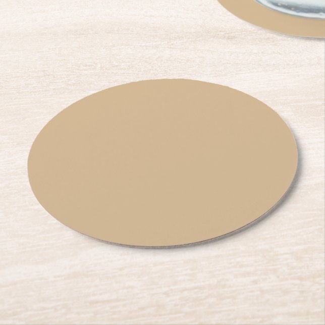 Tan Solid Colour Round Paper Coaster (Angled)