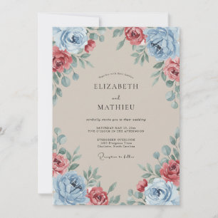 Tan Sophisticated Floral Wedding Invitation