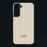 Tan Stripe Vintage Design Tiny Initials Monogram Samsung Galaxy Case<br><div class="desc">This cream and tan striped phone case is all about effortless neutral style. The soft contrast gives it a warm, minimal look that feels elevated without trying too hard. Finished with a classic monogram, this design leans timeless instead of trendy and works with literally everything. Made for those who love...</div>