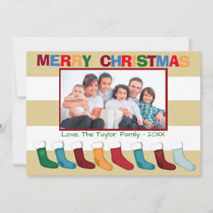 Tan Stripes Photo Stockings - Christmas Card