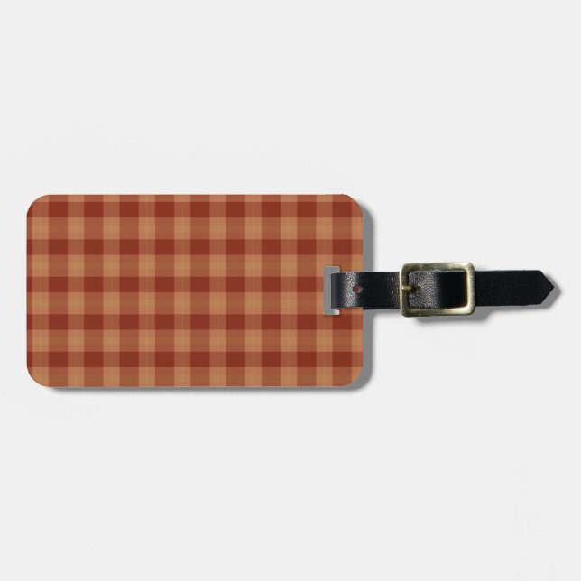 Tan Tartan Luggage Tag w/ leather strap (Front Horizontal)