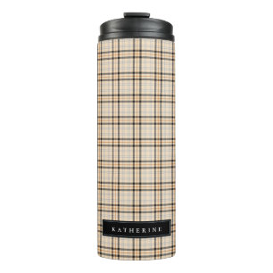 Tan Tartan Plaid Pattern Thermal Tumbler