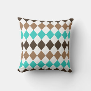 Tan, Teal, and Brown Diamond Harlequin Cushion
