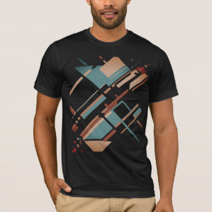 Tan Teal Rust Slanted MCM Look Geometric Abstract T-Shirt