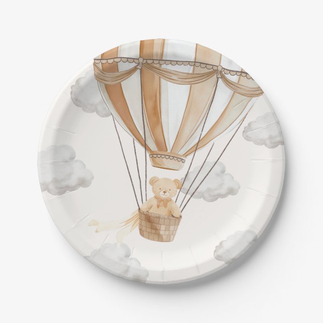 Tan Teddy Bear Hot Air Balloon Paper Plate (Front)