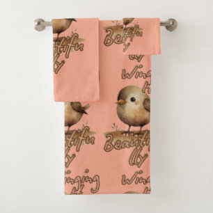 Tan Tiny Gentle Sketch Bath Towel Set