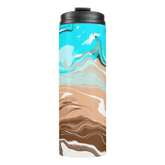 Tan to Blue Ombre Fluid Art   Thermal Tumbler (Front)