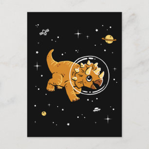 Tan Triceratops Dinos In Space Postcard