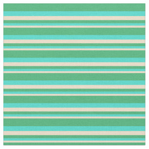 Tan, Turquoise, and Sea Green Coloured Stripes Fabric