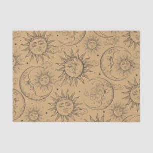Tan Vintage Celestial Sun Moon Stars Tissue Paper
