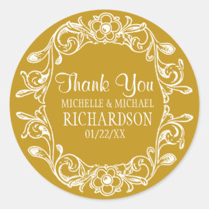 Tan Vintage Floral Wreath Wedding Favour Classic Round Sticker