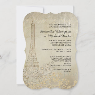 Tan Vintage Paris Parisian Stylish Couples Shower Invitation