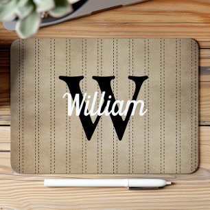 Tan Vintage Pinstripe Retro Black Monogram Mouse Mat