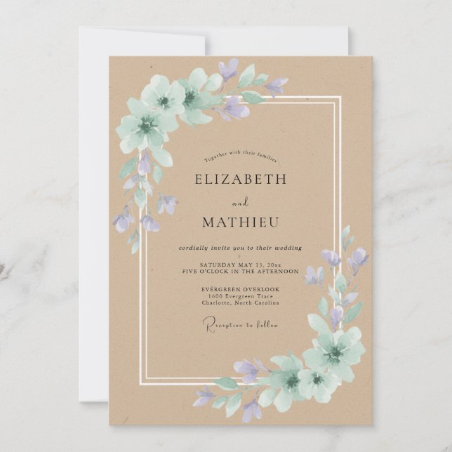 Tan Violet Petal Wedding Invitation (Front)