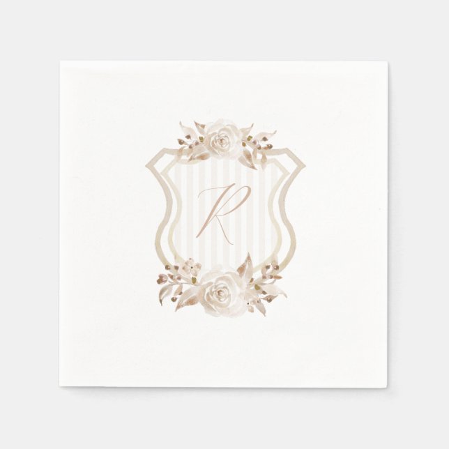 Tan Watercolor Monogram Floral Napkin (Front)