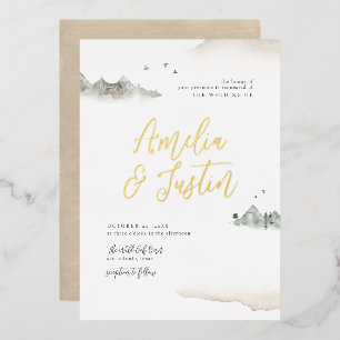 Tan Watercolor Mountain Destination Wedding